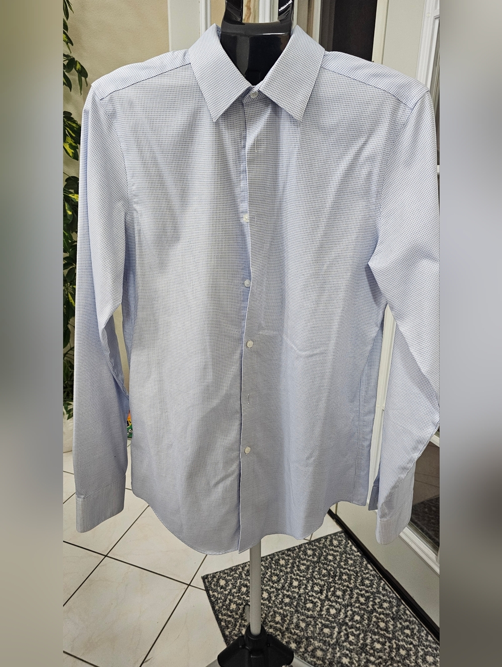 Calvin Klein Light Blue Micro-Pattern Dress Shirt